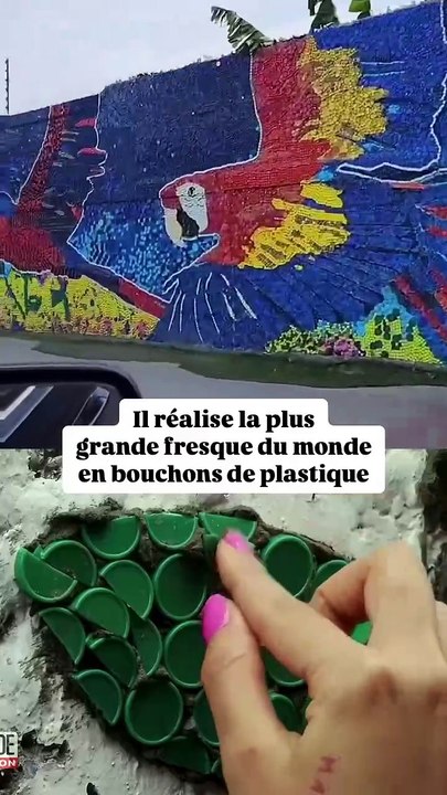 Il réalise la plus grande fresque du monde en bouchons de plastiques