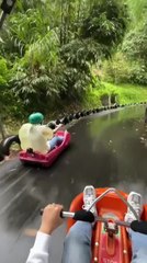 Person Crashes Into Tire Barrier While Riding Electric Bumper Car