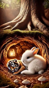 Cute rabbit saves poor little tiger cub #RabbitRescue #CuteAnimals #AnimalRescue