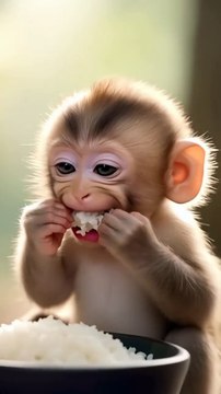 Watch This Adorable Baby Monkey Devour Rice! 🐒🍚 Cuteness Overload!
