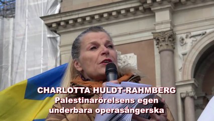 Charlotta Huldt-Rahmberg, palestinarörelsens egen underbara operasångerska på Gustav Adolfs Torg framför Operan