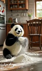 Panda Takes a Shower After Total Flour Disaster!