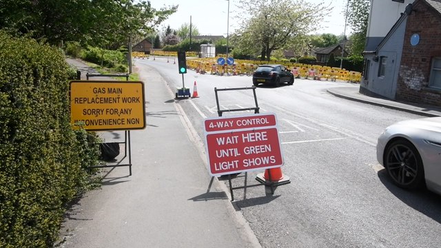 Temporary traffic lights and Northern Gas works currently underway on Wrenthorpe Lane