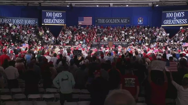 Trump receives fiery welcome in Michigan for his 100-day celebration