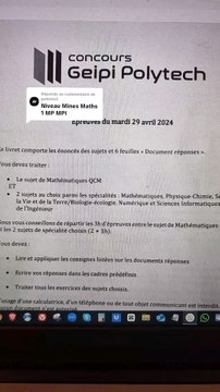 Correction Concours Geipi Polytech QCM Partie 1 CalculExercice 2 et 3 Questions IIA à IIIC.#terminale #terminalespemaths #geipi #polytech #concours