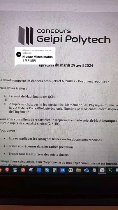 Correction Concours Geipi Polytech QCM Partie 1 CalculExercice 2 et 3 Questions IIA à IIIC.#terminale #terminalespemaths #geipi #polytech #concours