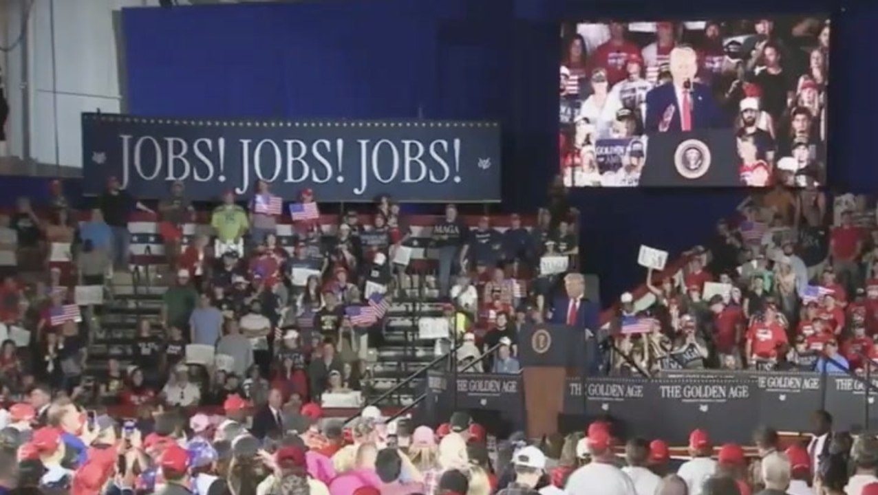 Trump mocks small Democrat crowds while speaking to rally scattered with empty seats