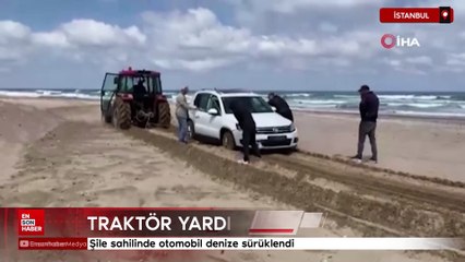 İstanbul Şile sahilinde otomobil denize sürüklendi