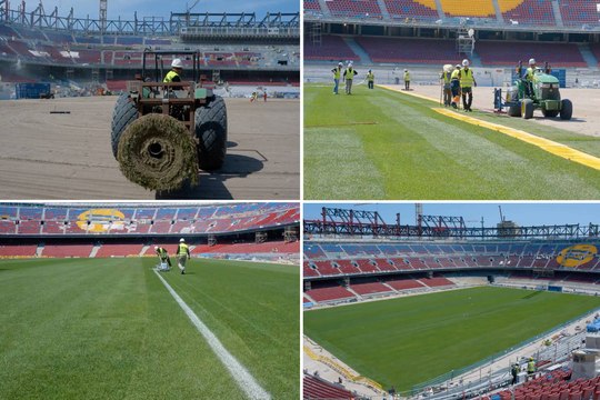 El Camp Nou ya tiene césped