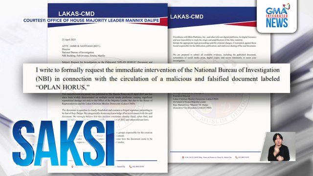 LAKAS-CMD, hiniling sa NBI na habulin ang mga nagpapakalat ng anila'y pekeng dokumentong naglalatag ng plano para pabagsakin umano ang pamilya Duterte | Saksi