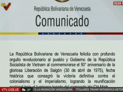 Venezuela celebra con orgullo revolucionario el 50° aniversario de la Liberación de Saigón