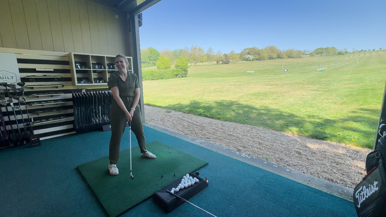 Katherine Hollisey takes a gold lesson at Worthing Golf Club