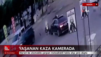Mersin'de otomobile çarpan motosikletli takla atıp yere düştü