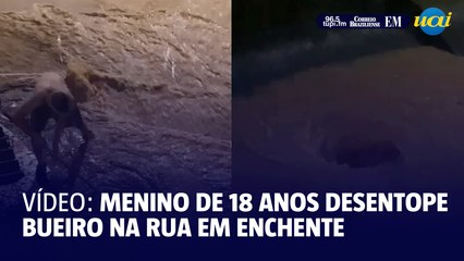 Menino de 18 anos desentope bueiro da rua em enchente