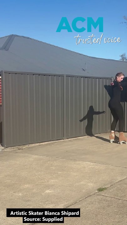 Artistic roller skating lands jump