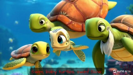 Swim, Baby Turtle, Swim! 🐢 | Fun 3D Animated Kids Song | Learn & Sing with Ocean Friends!