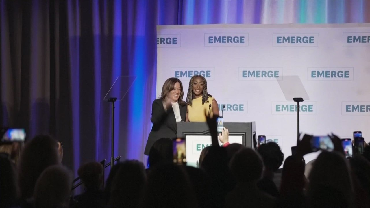 Kamala Harris returns to spotlight, hails courage of Trump opponents