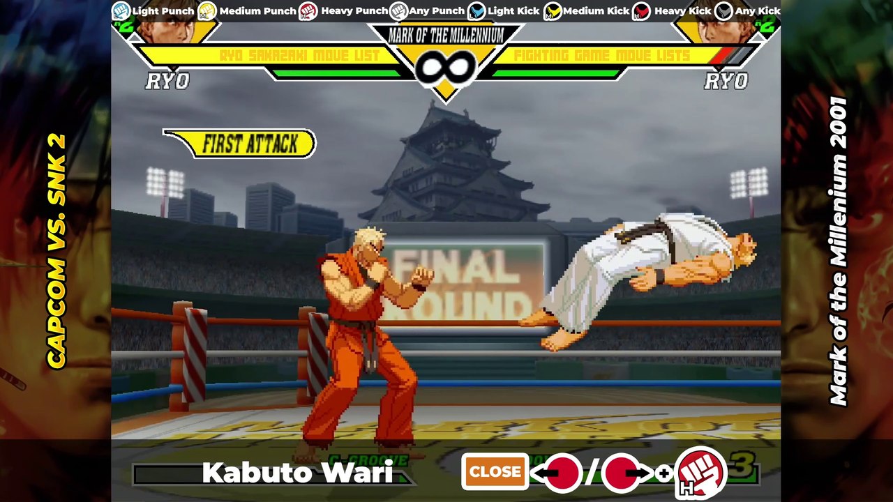 RYO SAKAZAKI MOVE LIST - Capcom vs. SNK 2 (CVS2)