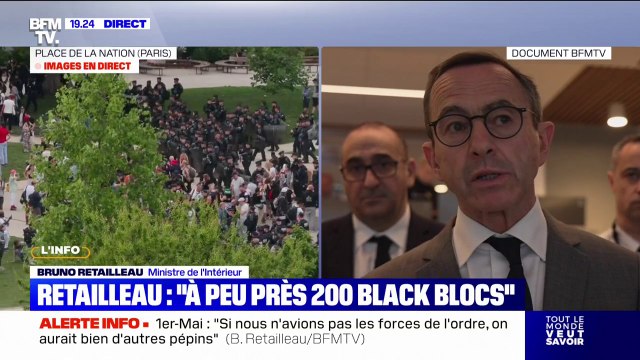 Manifestation du 1er-mai: Bruno Retailleau fait état de six blessés légers parmi les forces de l'ordre et d'une cinquantaine d'interpellations à Paris