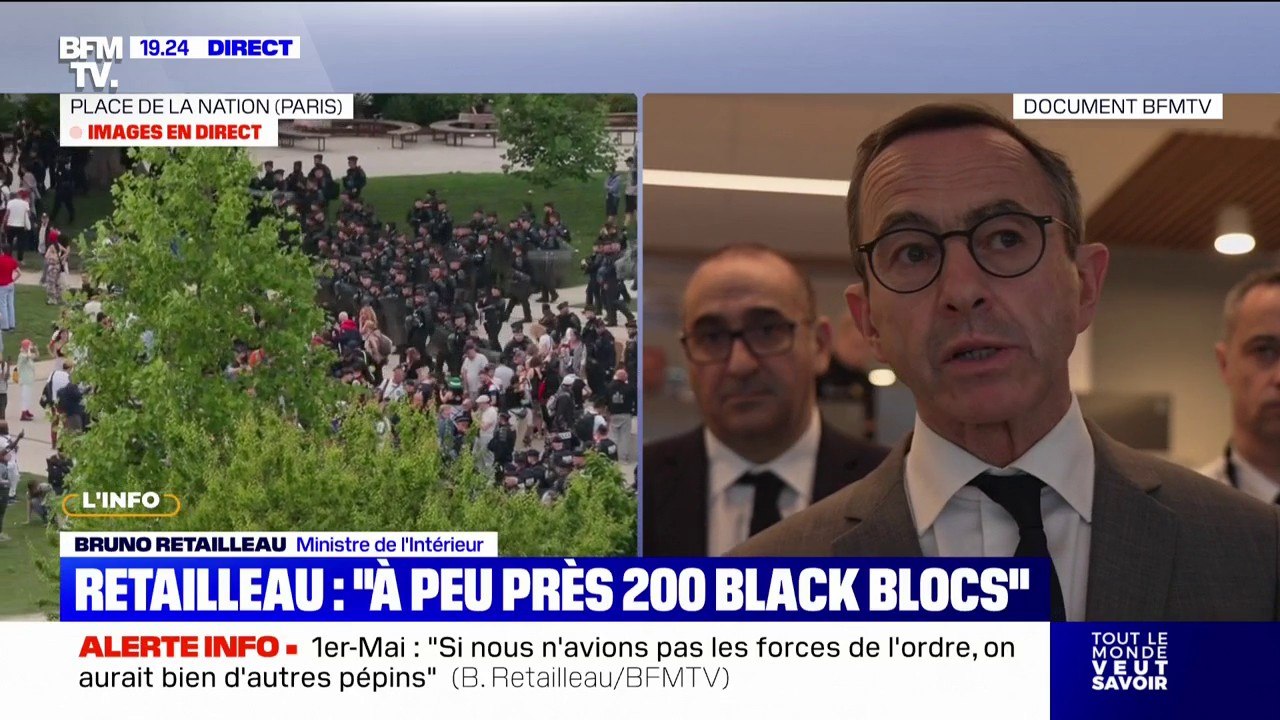 Manifestation du 1er-mai: Bruno Retailleau fait état de "six blessés légers" parmi les forces de l'ordre et d'une cinquantaine d'interpellations à Paris