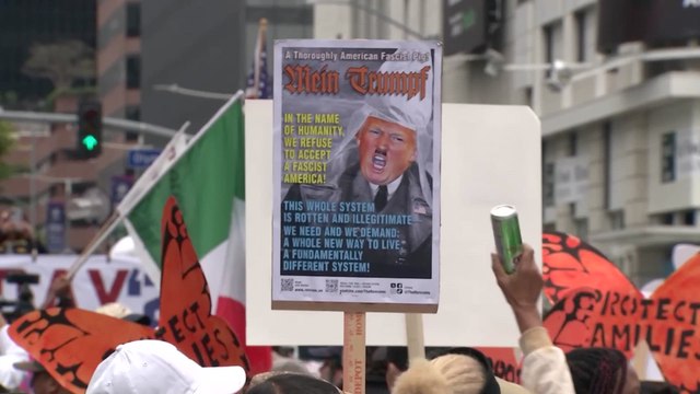 The constitution is being trampled on : May Day protesters rally against Trump in Los Angeles
