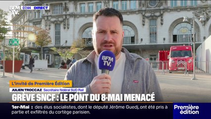Grève SNCF: "Il y a de grandes chances qu'il y ait de fortes perturbations pendant le pont du 8-Mai", prévient Julien Troccaz (SUD Rail)