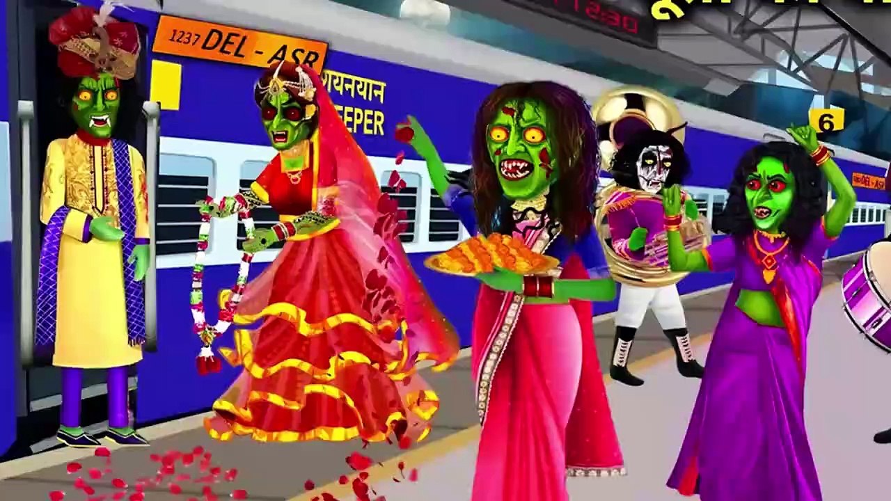 रेलवे स्टेशन पर भूतो की बारात_ Procession of ghosts at the railway station _ Witch Cartoon Stories
