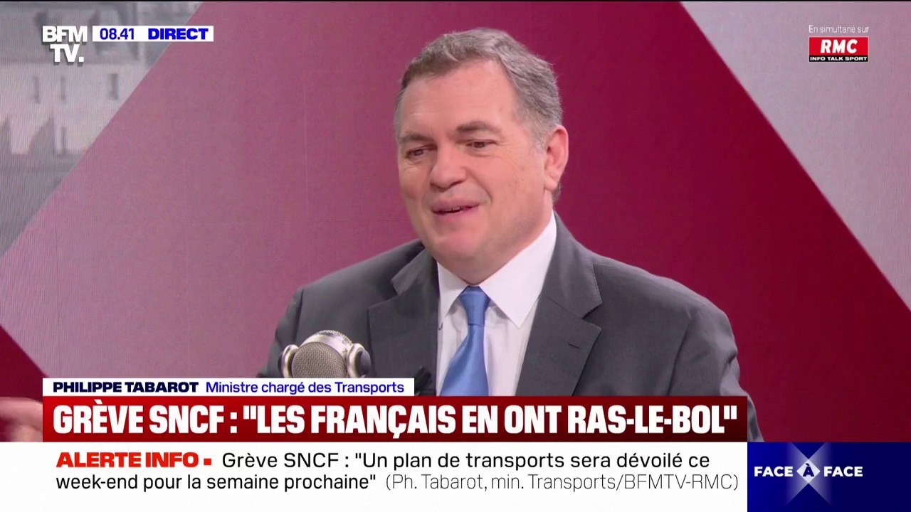 Grèves SNCF: "Les Français commencent à en avoir ras-le-bol", affirme Philippe Tabarot (ministre des Transports)