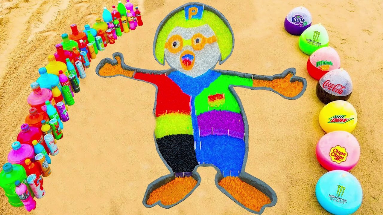 How to make Rainbow Pororo with Orbeez Colorful,Balloons of Fanta, Coca Cola, Mentos & Popular Sodas