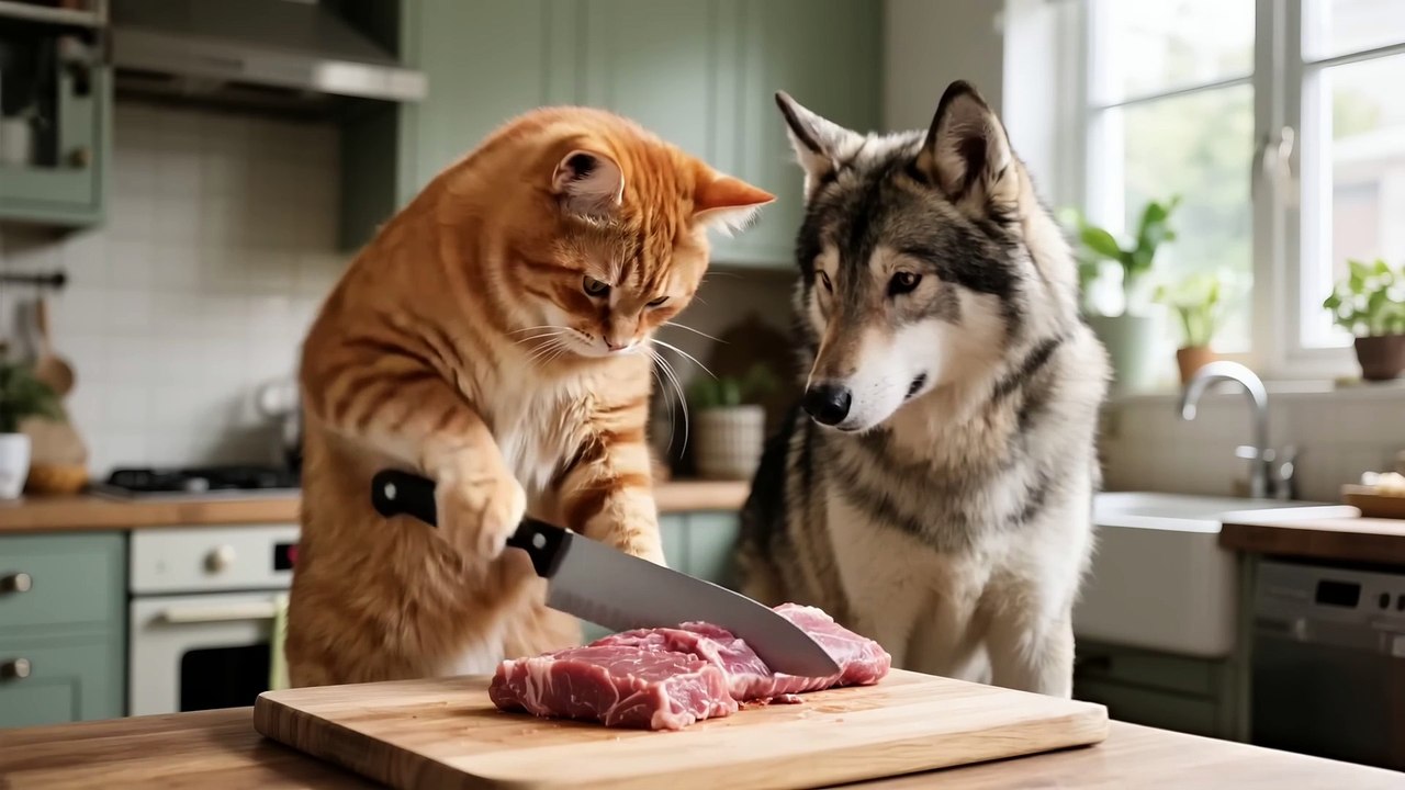 Kitten’s Brave Rescue: Comforting a Gray Wolf with a Heartwarming Home-Cooked Meal