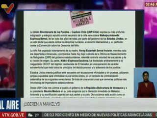 Unión Bicentenaria de los Pueblos Capítulo Chile repudia secuestro de Maikelys Espinoza