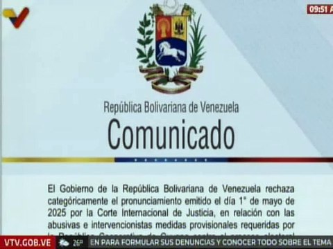 Venezuela rechaza pronunciamiento de la CIJ sobre proceso electoral en la Guayana Esequiba