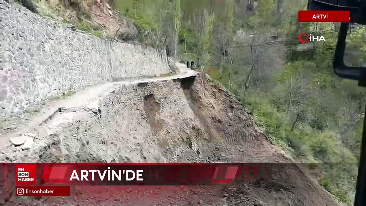 Yusufeli ilçesine yol yapımı sırasında heyelan meydana geldi