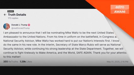 Trump pecat Penasihat Keselamatan Negara, lantik Marco Rubio sebagai pengganti interim
