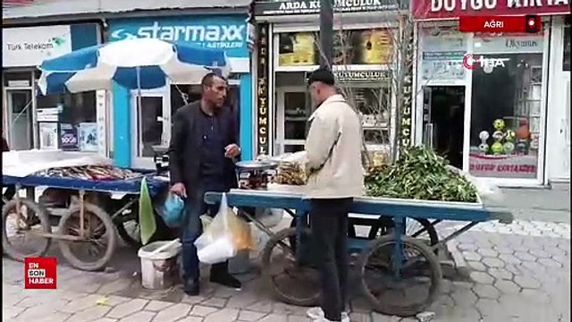 Ağrı Diyadin'de baharın müjdecisi ışkın ve çiriş tezgahları süslüyor