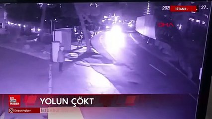 İstanbul Sarıyer'de yolun çöktüğü anlar