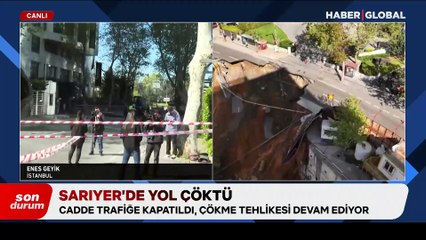 Sarıyer’de yol çökmeye devam ediyor, Haber Global ekibi o anları görüntüledi
