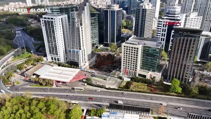 Sarıyer’de çöken yol havadan görüntülendi