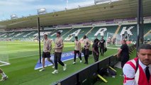 Leeds players arrive at Home Park