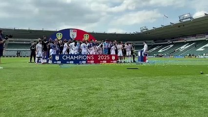 Daniel Farke celebrates his third Championship title