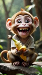 Baby Monkey Takes a Big Bite of Banana Bliss! 🐒
