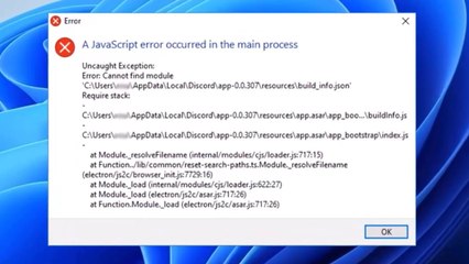 Solved - Discord A JavaScript error occurred in the main process