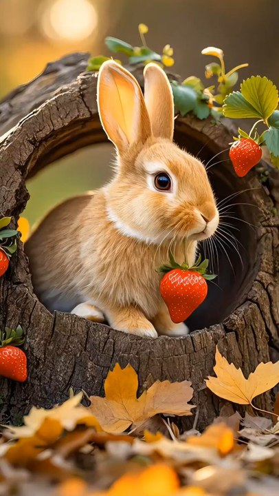 rabbit eating strawberries