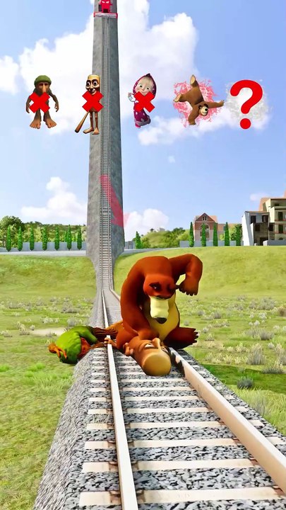 Masha and Bear and Tung Tung Tung Sahur VS Crazy Train! Funny Weird Characters #shorts
