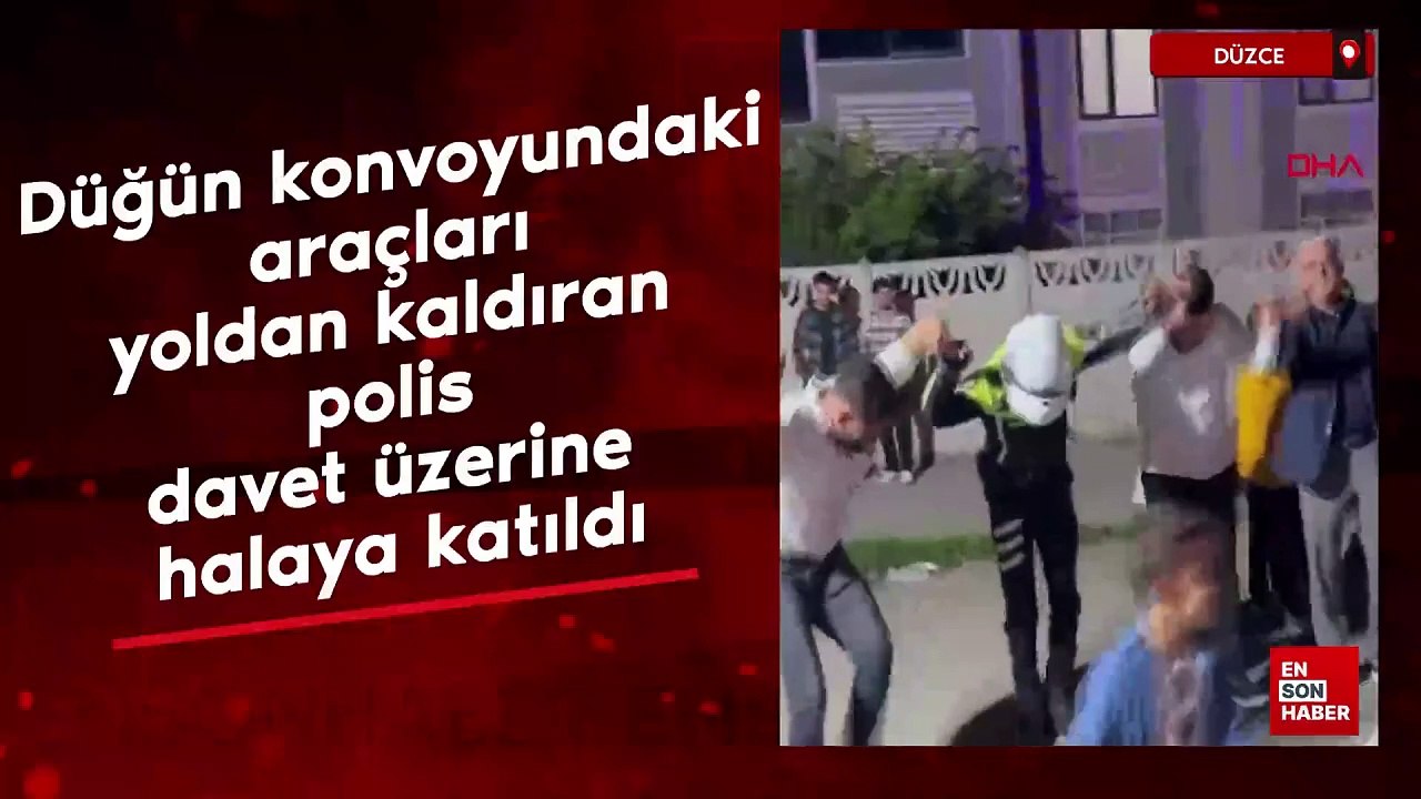 Düzce'de düğün konvoyundaki araçları yoldan kaldıran polis, davet üzerine halaya katıldı