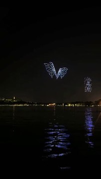 Drone Light Show Performance over Hangzhou West Lake / Spectacle de lumières par drones au-dessus du lac de l'Ouest à Hangzhou