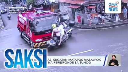 Rider at angkas, sugatan matapos masalpok ng fire truck na reresponde sa sunog | Saksi