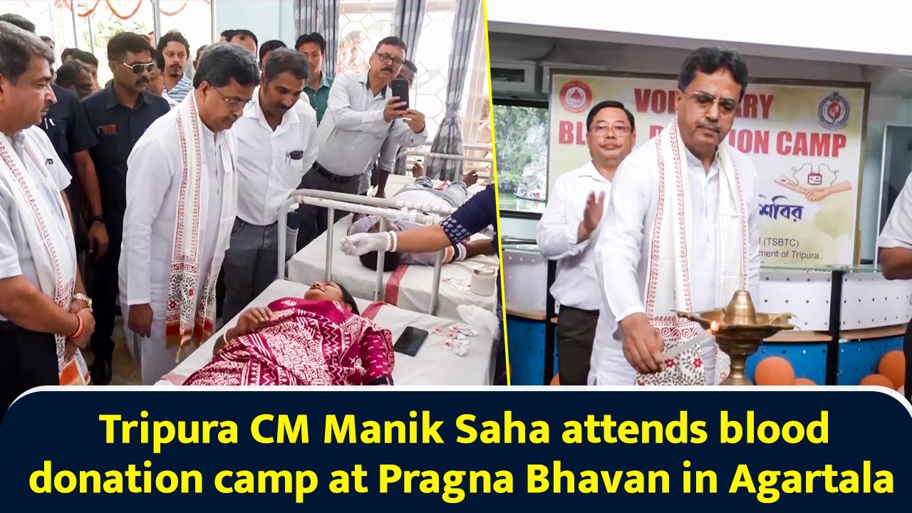 Tripura CM Manik Saha attends blood donation camp at Pragna Bhavan in Agartala