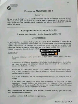 Sujet Banque PT Maths B 2025Sujet Mathématiques B tombé le 05/05/25.#prepa #banquept #ptsi #pt #concours #concoursprepa