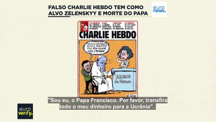 Capa falsa do Charlie Hebdo mostra Zelenskyy a explorar a morte do Papa para ganhar dinheiro
